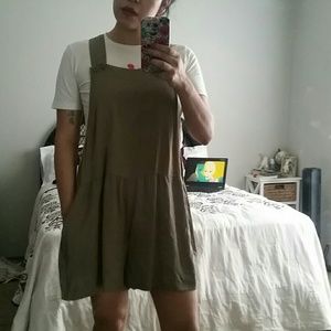 Olive colored overall romper